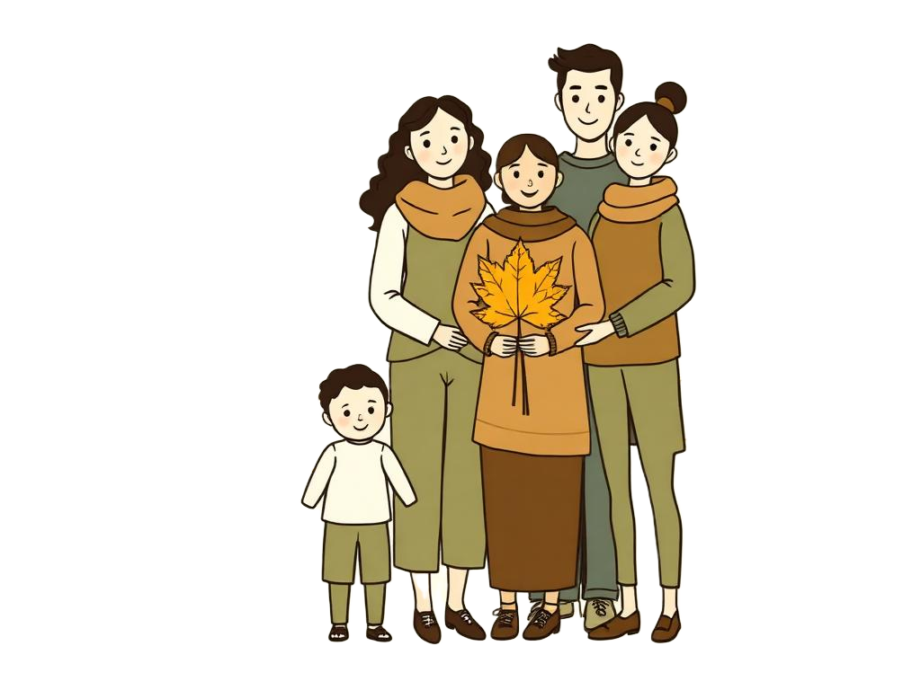 A family holding a maple leaf
